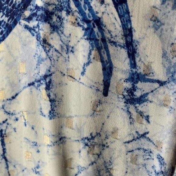 White House Black Market Blue White Clip Dot Halter BoHo Midi Dress Size 14 EUC - Picture 10 of 15